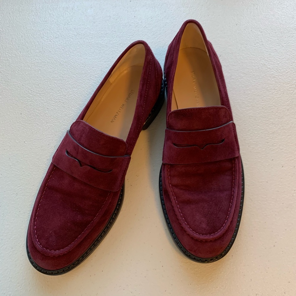 Stuart Weitzman Purple Suede Slip On Loafers - Picture 2 of 8